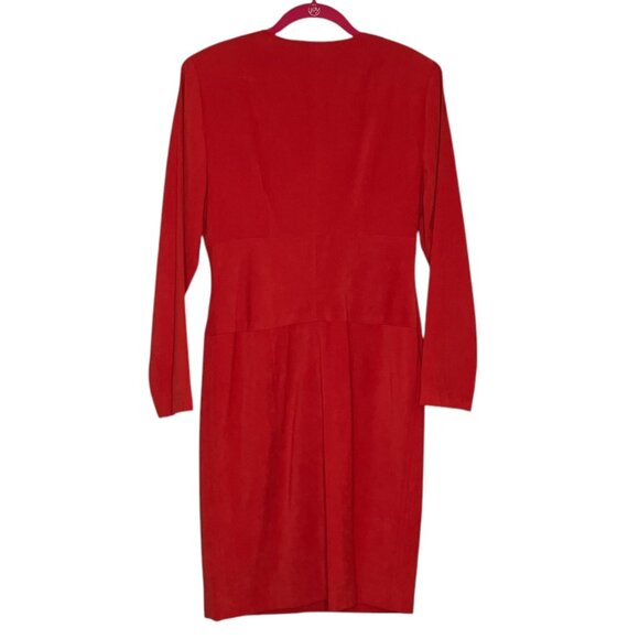 Vintage 90s Donna Morgan Size 8 Faux Suede Button Front Long Sleeve Sheath Dress - Picture 2 of 4